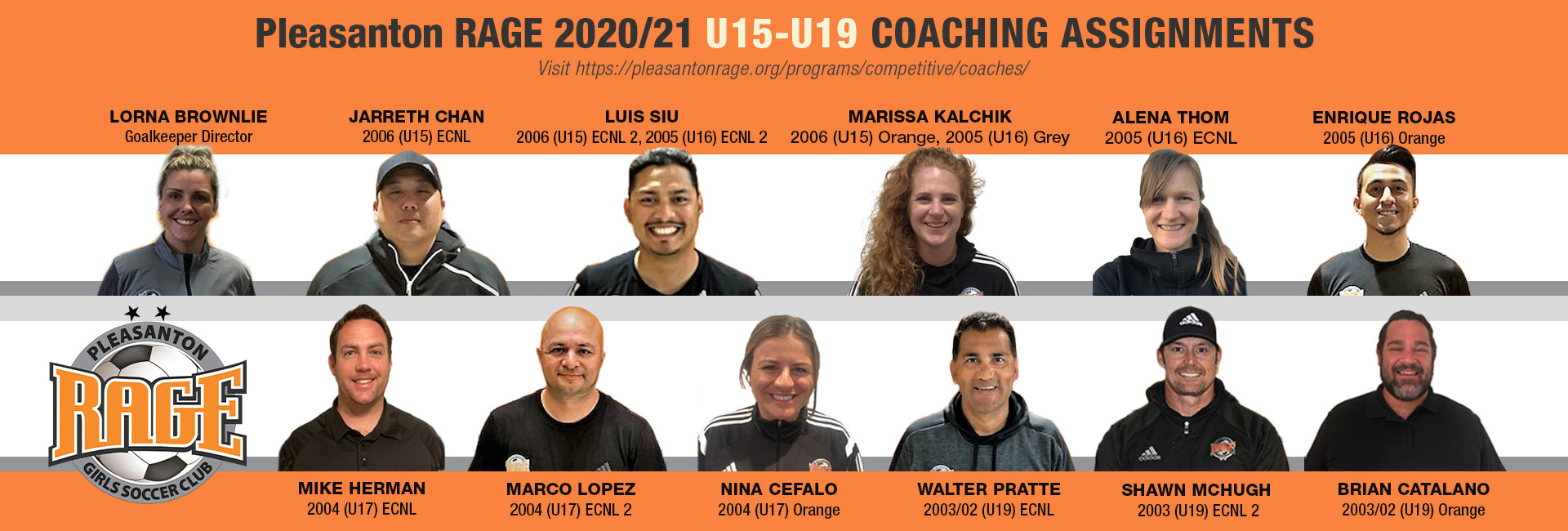 RAGE 2020/21 Season U15-U19 Coaching Assignments